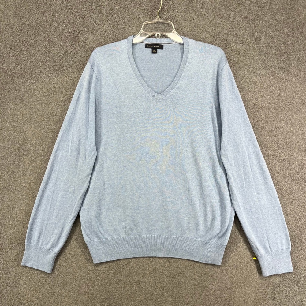 Banana Republic Sweater Mens Large Blue Silk Cotton Cashmere V-Neck Fine Knit